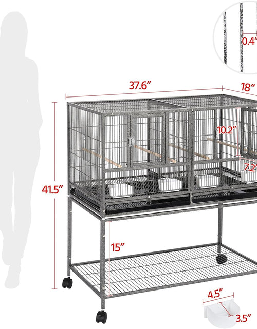 Load image into Gallery viewer, 41.5&quot; Stackable Divided Breeder Breeding Parakeet Bird Cage for Canaries Cockatiels Lovebirds Finches Budgies Small Parrots with Rolling Stand, Black
