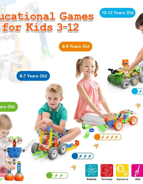 Load image into Gallery viewer, Building Blocks STEM Toys for 4 5 6 7 8+ Year Old Boys Erector Sets Kits Building Toys for Kids Age 4-8 6-8 5-7 8-10 Creative Learning Game Engineering Stem Projects Activities Gift
