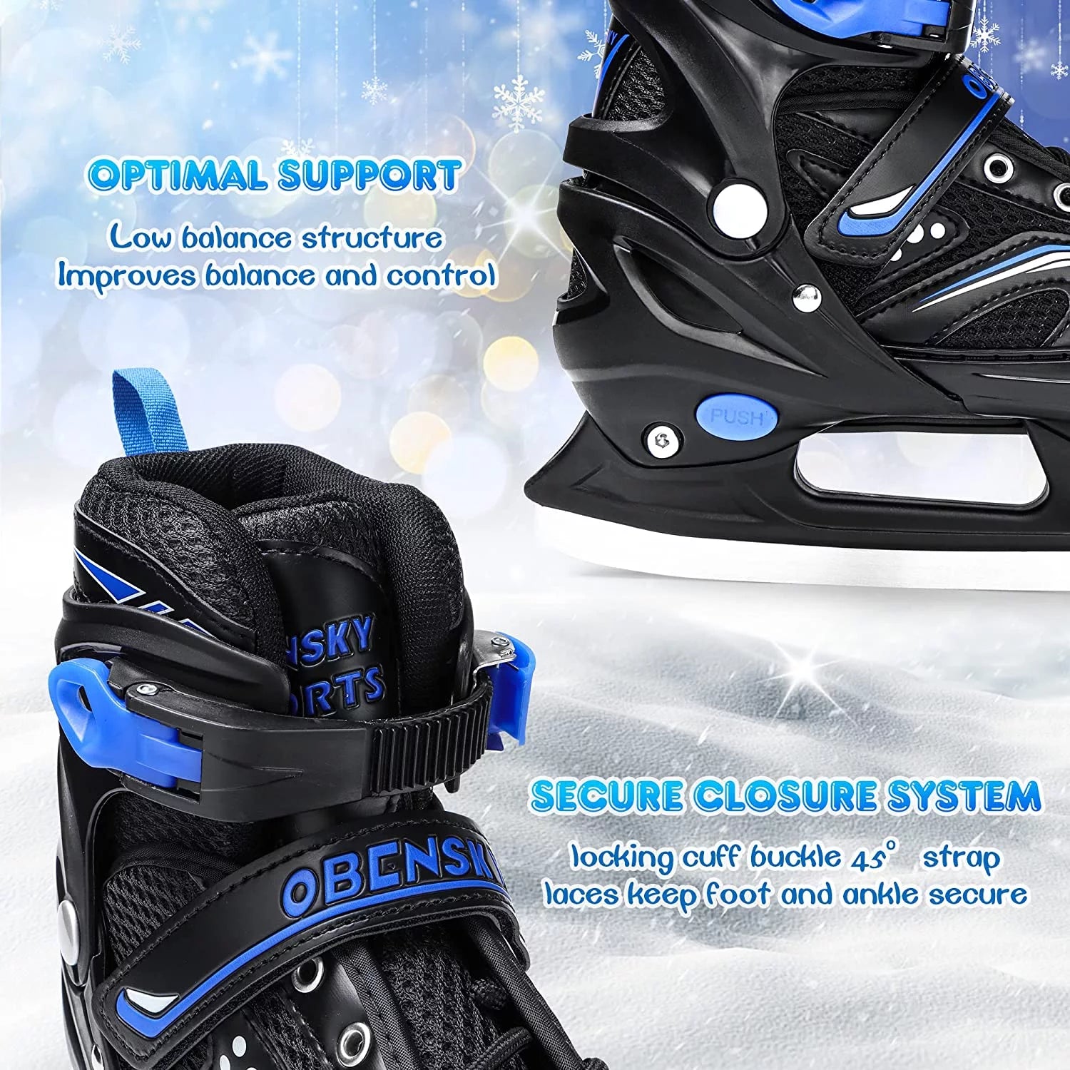 Adjustable Ice Skates - Kids Ice Skates for Beginners, Girls and Boys - Soft Padding and Reinforced Ankle Support - Fun Ice Hockey Lace-Up Skates for Outdoor and Rink