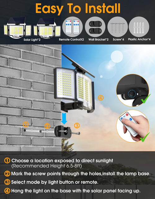 Load image into Gallery viewer, Solar Lights Outdoor , 348 LED 3000LM Solar Motion Sensor Security Lights, Solar Flood Lights with Remote, 3 Lighting Modes Waterproof Solar Wall Lights for Yard,Garage,Patio Entryways, 2Pack
