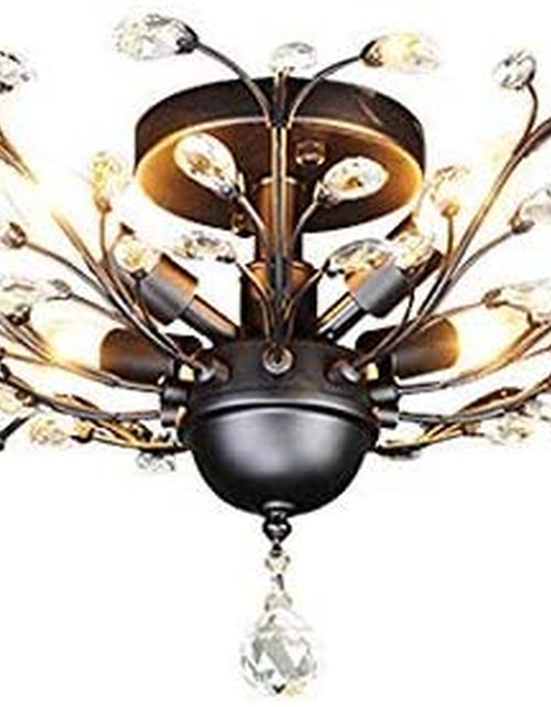 Load image into Gallery viewer, -Light Vintage Crystal Branches Chandeliers Black Ceiling Light Flush Mounted Fixture with 4 Light 160W 24.5&quot; Dia
