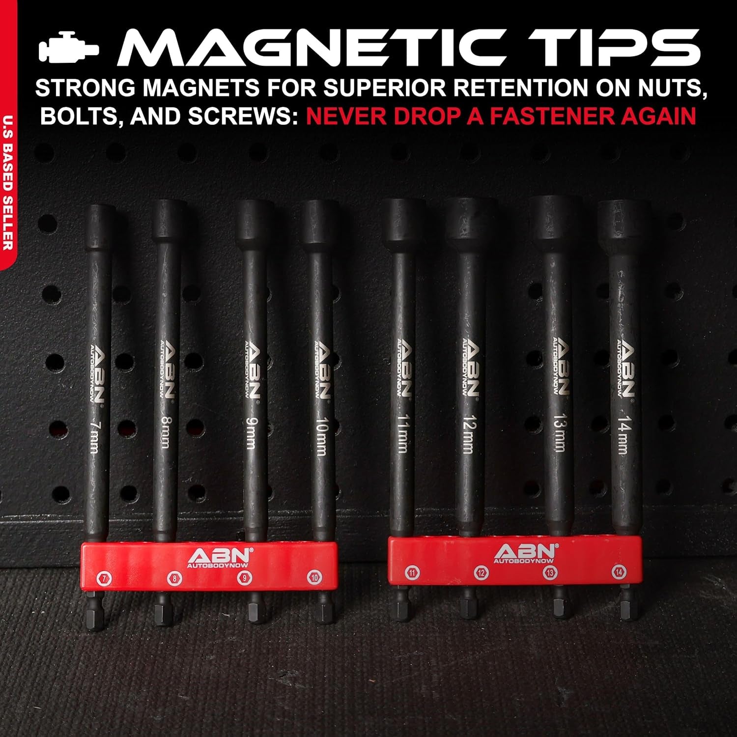 Impact Nut Driver Tool Set - 8Pc Metric 6 in Long Shank Nut Driver Bits Magnetic Tip Sockets, 1/4 in Hex Shank