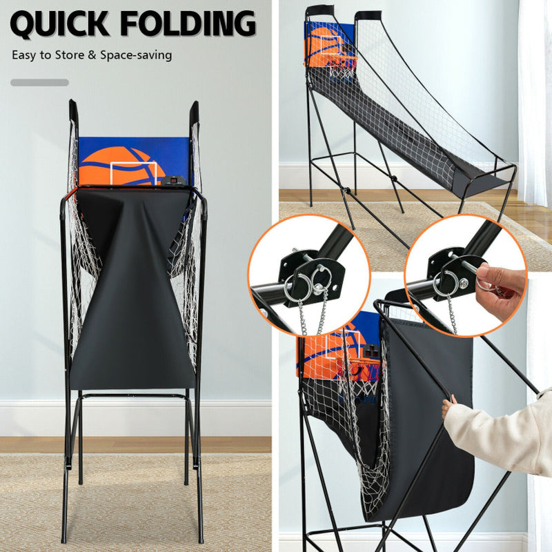 Foldable Single Shot Basketball Arcade Game with Electronic Scorer and Basketballs