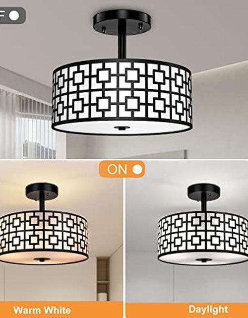 Load image into Gallery viewer, Modern Semi Flush Ceiling Light Fixture, 3-Light Bedroom Ceiling Drum Light, Entry Light Fixtures Ceiling Hanging for Dining Room, Kitchen, Hallway, Entry, Foyer, Living Room, Black Finish
