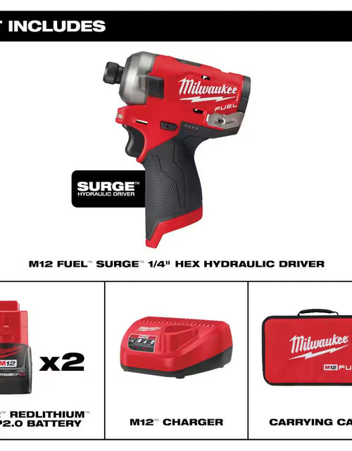 Load image into Gallery viewer, M12 FUEL SURGE 12V Lithium-Ion Brushless Cordless 1/4 In. Hex Impact Driver Compact Kit W/Two 2.0Ah Batteries, Bag
