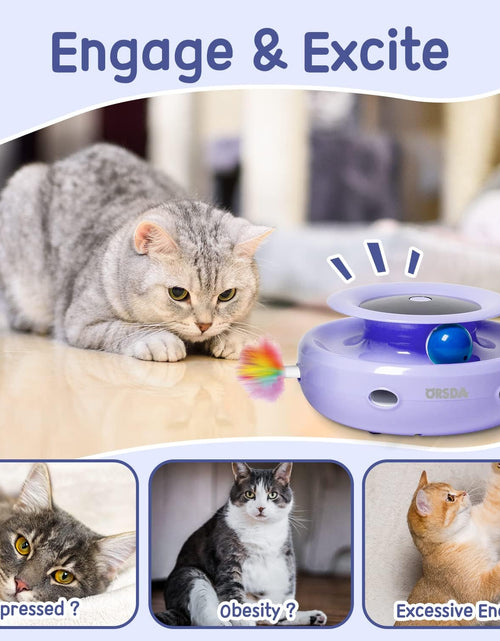 Load image into Gallery viewer, Cat Toys, 2-In-1 Interactive Cat Toys for Indoor Cats, Automatic Cat Toy Balls, Mice Toys Ambush Feather Kitten Toys with 7Pcs Attachments, Dual Power Supplies, Adjustable Speed, Auto On/Off
