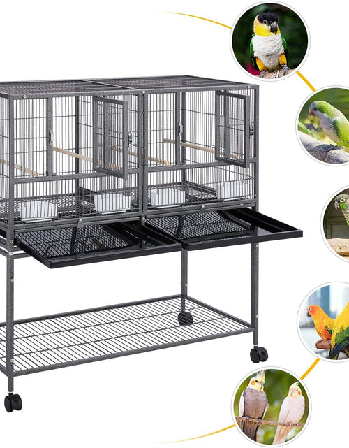 Load image into Gallery viewer, 41.5&quot; Stackable Divided Breeder Breeding Parakeet Bird Cage for Canaries Cockatiels Lovebirds Finches Budgies Small Parrots with Rolling Stand, Black
