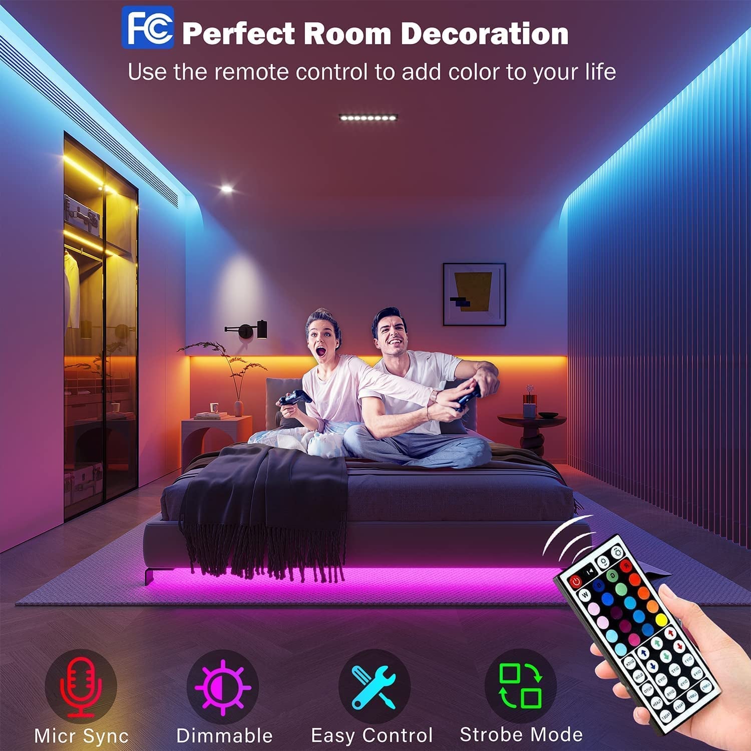 Led Lights for Bedroom 100Ft,  LED Lights with Remote and App Control Sync to Music 5050 RGB LED Strip Lights, LED Lights for Room Party Decoration