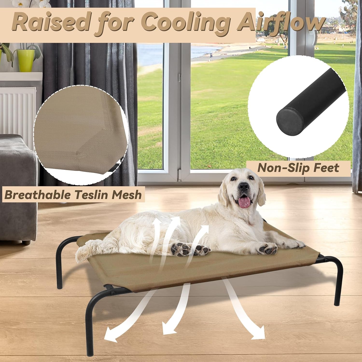 Heavy Duty Steel-Framed Portable Elevated Pet Bed, Elevated Cooling Pet Cot