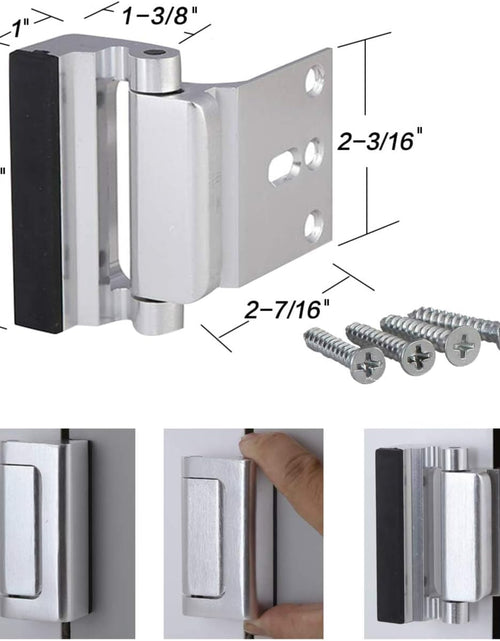 Load image into Gallery viewer, 2 Pack Door Reinforcement Locks with 8 Screws, Home Security Door Lock for Toddler, Childproof Door Lock Night Lock Withstand 800 Lbs Silver
