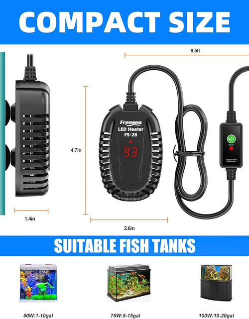 Load image into Gallery viewer, Aquarium Fish Tank Heater: 50W Small Submersible Turtle Heater with Adjustable Temperature External Controller for Betta | Saltwater | Freshwater | 1-10 Gallon
