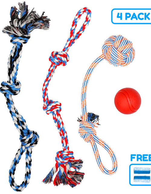 Load image into Gallery viewer, Dog Toy Pack of 4 Large Dog Toys for Aggressive Chewers - Dog Ropes &amp; Ball
