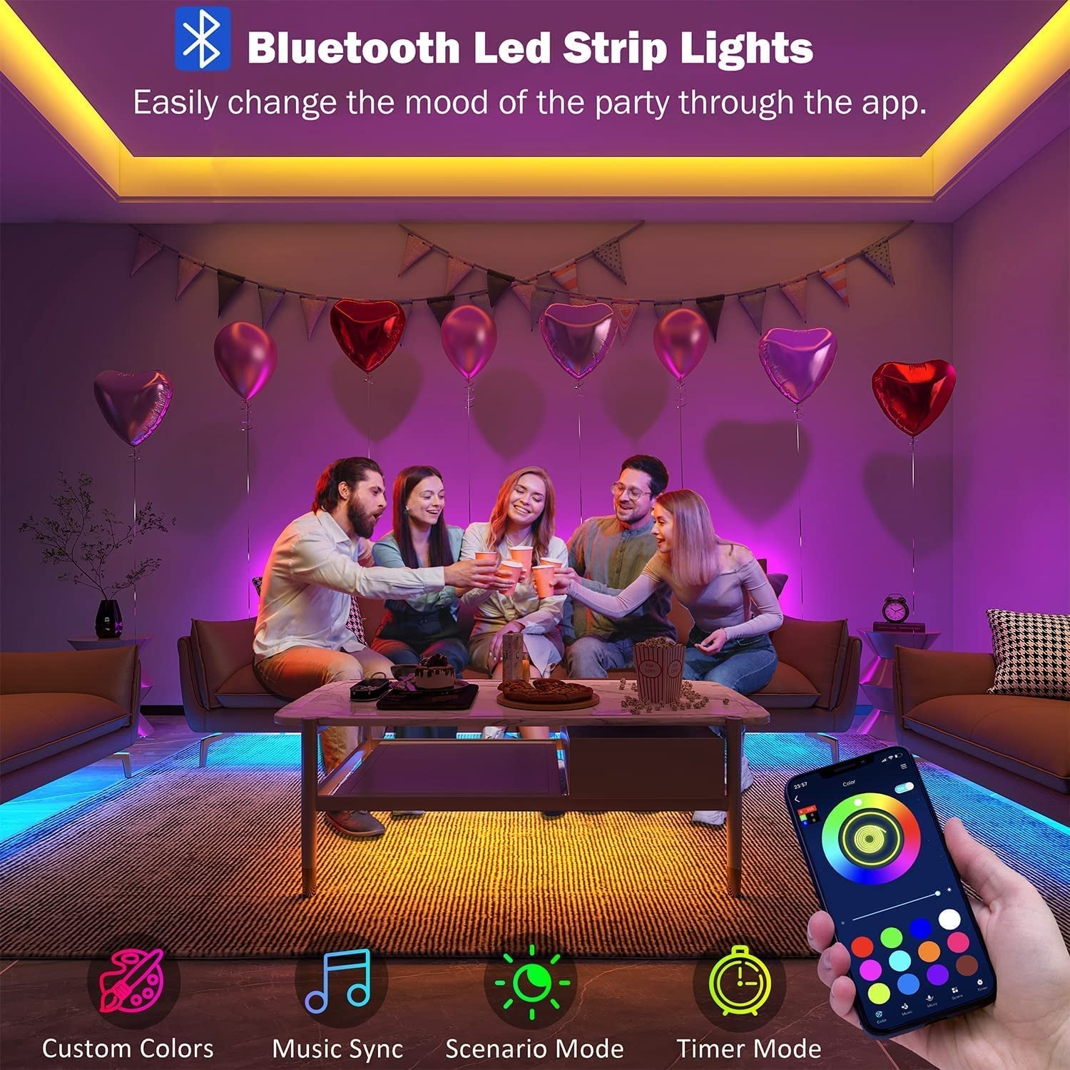 Led Lights for Bedroom 100Ft,  LED Lights with Remote and App Control Sync to Music 5050 RGB LED Strip Lights, LED Lights for Room Party Decoration