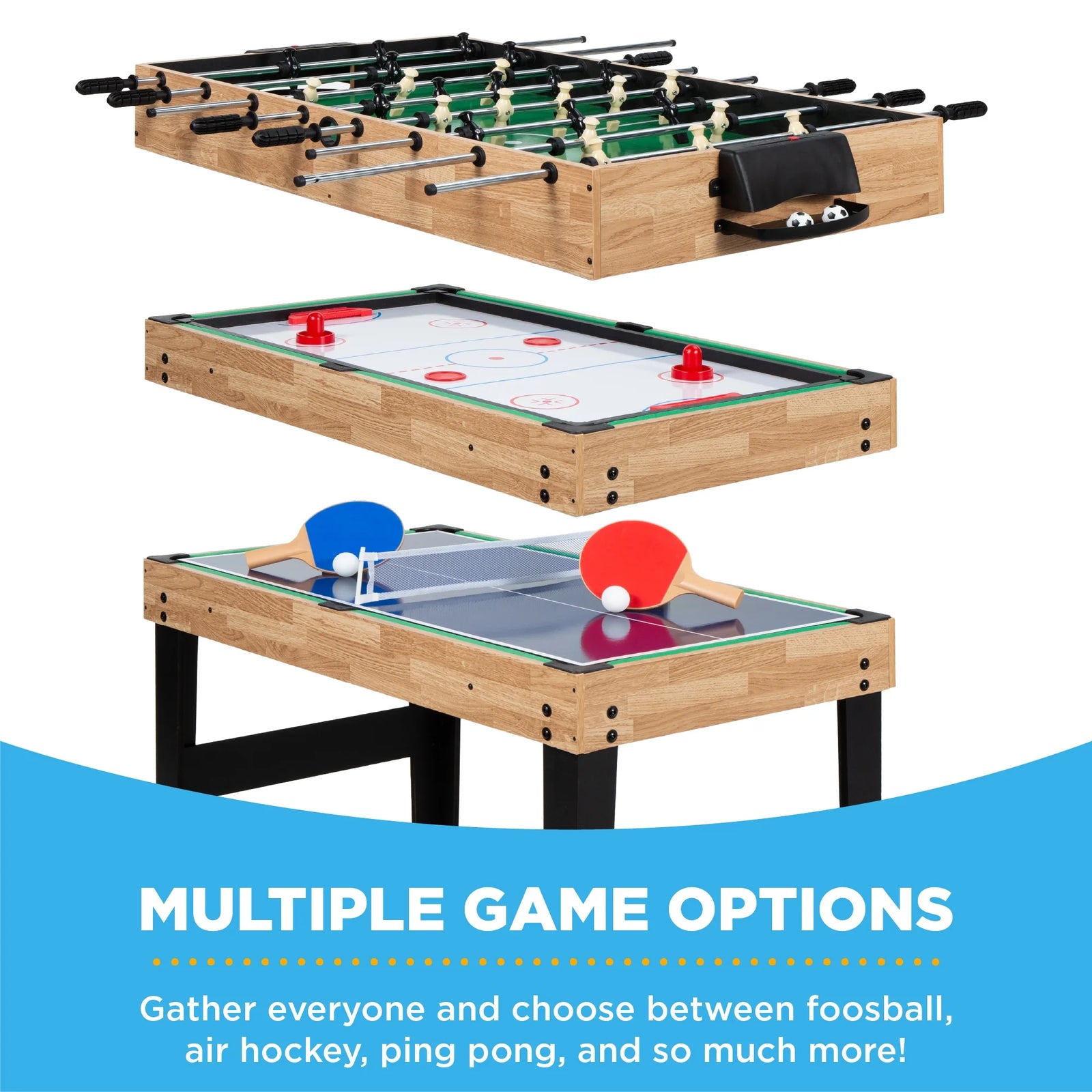 2X4Ft 10-In-1 Combo Game Table Set W/ Hockey, Foosball, Pool, Shuffleboard, Ping Pong - Walnut