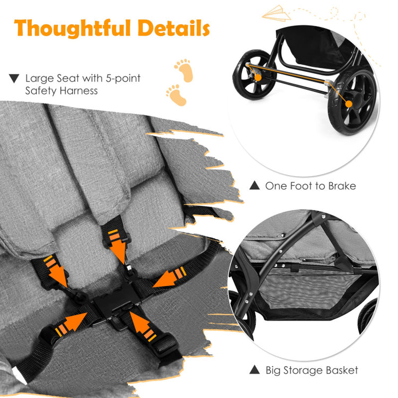 Foldable Lightweight Front Back Seats Double Baby Stroller