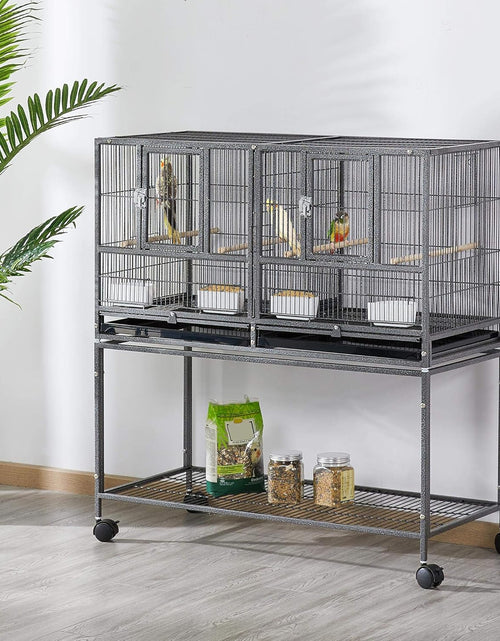 Load image into Gallery viewer, 41.5&quot; Stackable Divided Breeder Breeding Parakeet Bird Cage for Canaries Cockatiels Lovebirds Finches Budgies Small Parrots with Rolling Stand, Black
