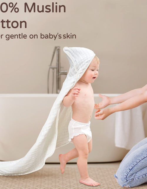 Load image into Gallery viewer, Hooded Baby Towels for Newborn 100% Muslin Cotton Baby Bath Towel with Hood for Babies, Infant, Toddler and Kids, Large 32X32Inch, Soft and Absorbent Newborn Essential
