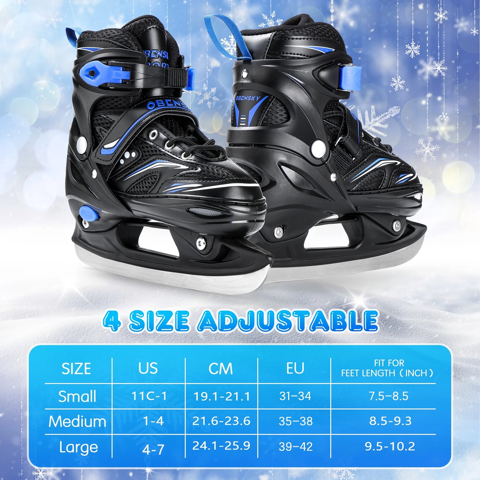 Adjustable Ice Skates - Kids Ice Skates for Beginners, Girls and Boys - Soft Padding and Reinforced Ankle Support - Fun Ice Hockey Lace-Up Skates for Outdoor and Rink