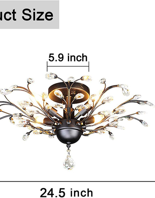 Load image into Gallery viewer, -Light Vintage Crystal Branches Chandeliers Black Ceiling Light Flush Mounted Fixture with 4 Light 160W 24.5&quot; Dia
