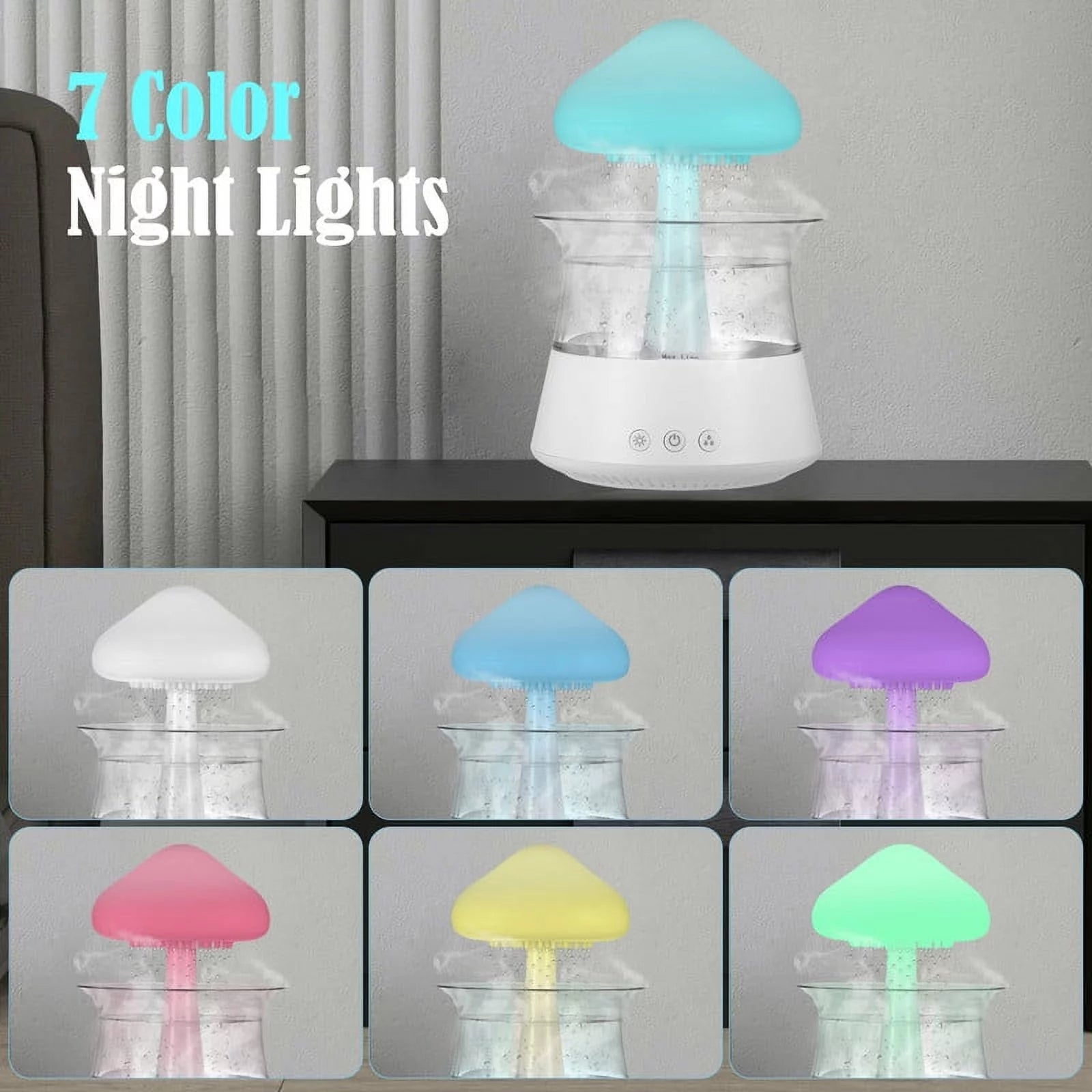 Waterfall Humidifier Water Drip， Rain Cloud Diffuser with 7 Colors LED Lights， Cloud Humidifier Rain Drop for Sleeping