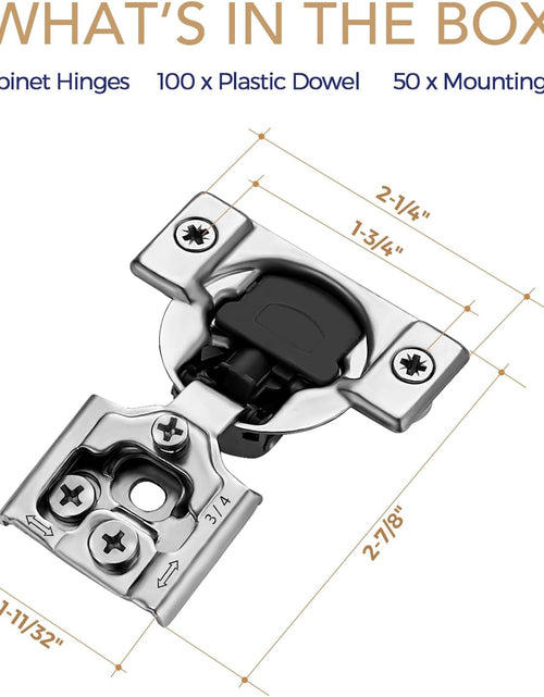 Load image into Gallery viewer, 50 Pack 25 Pairs 3/4 Inch Overlay Soft Close Hinges for Kitchen Cabinet Hinges Satin Nickel Hidden Hinges Stainless Steel Concealed Hinge Self Closing
