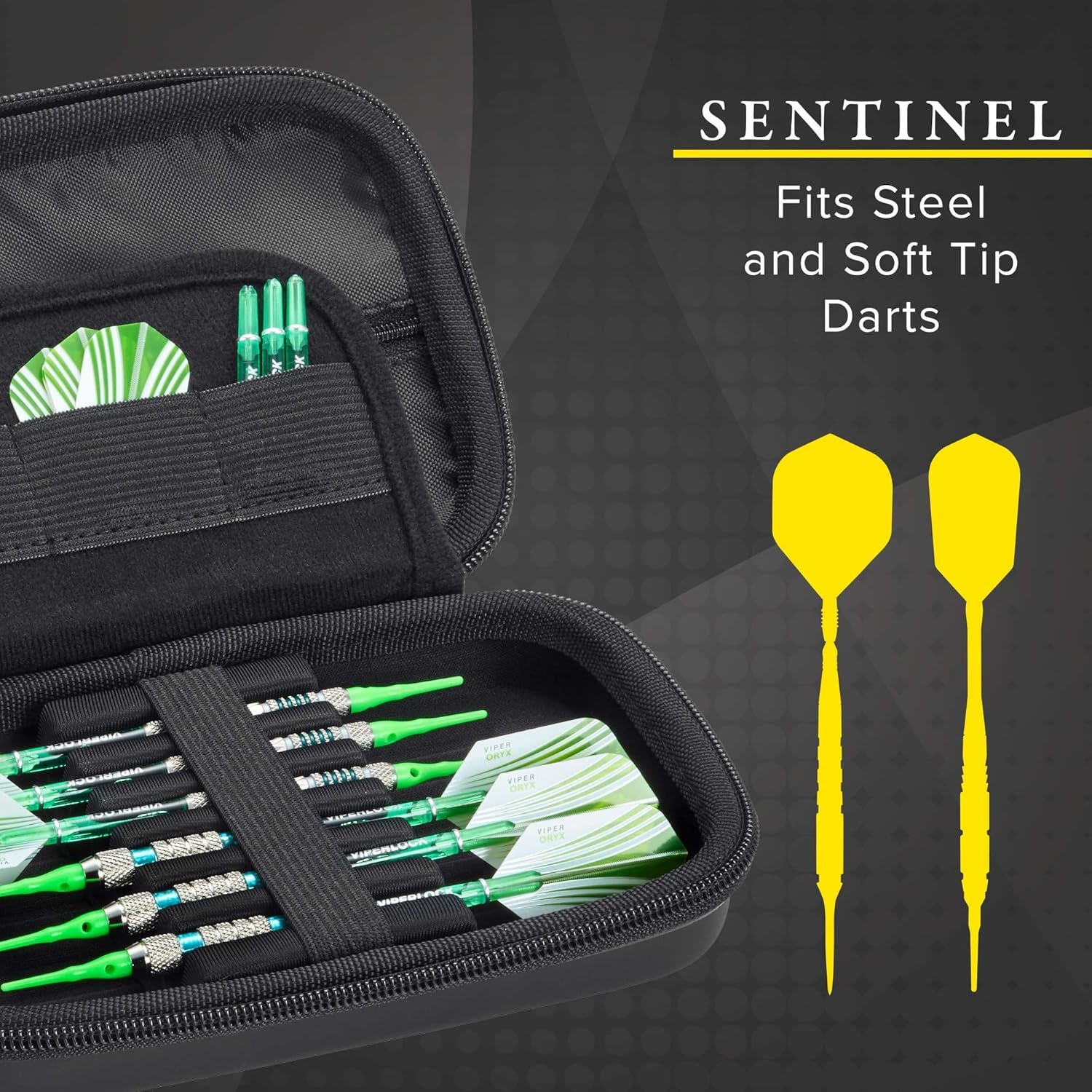 Sentinel EVA Foam Shell Dart Case, Holds 6 Darts and Extra Accessories, Tips, Shafts and Flights, Compatible with Steel Tip and Soft Tip Darts