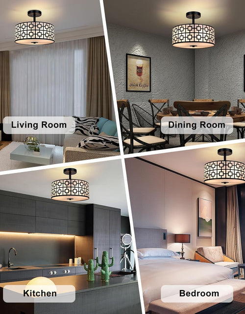 Load image into Gallery viewer, Modern Semi Flush Ceiling Light Fixture, 3-Light Bedroom Ceiling Drum Light, Entry Light Fixtures Ceiling Hanging for Dining Room, Kitchen, Hallway, Entry, Foyer, Living Room, Black Finish
