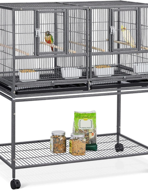 Load image into Gallery viewer, 41.5&quot; Stackable Divided Breeder Breeding Parakeet Bird Cage for Canaries Cockatiels Lovebirds Finches Budgies Small Parrots with Rolling Stand, Black
