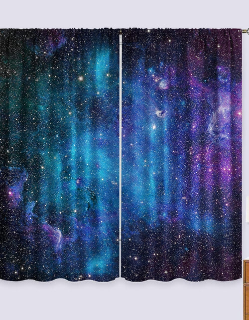 Load image into Gallery viewer, Kids Galaxy Outer Space Nebula Curtains 42W X 63L Inch Rod Pocket Blue Universe Planets Boys Girls Constellation Fantasy Starry Cosmic Trippy Bedroom Living Room Window Drapes Fabric 2 Panels
