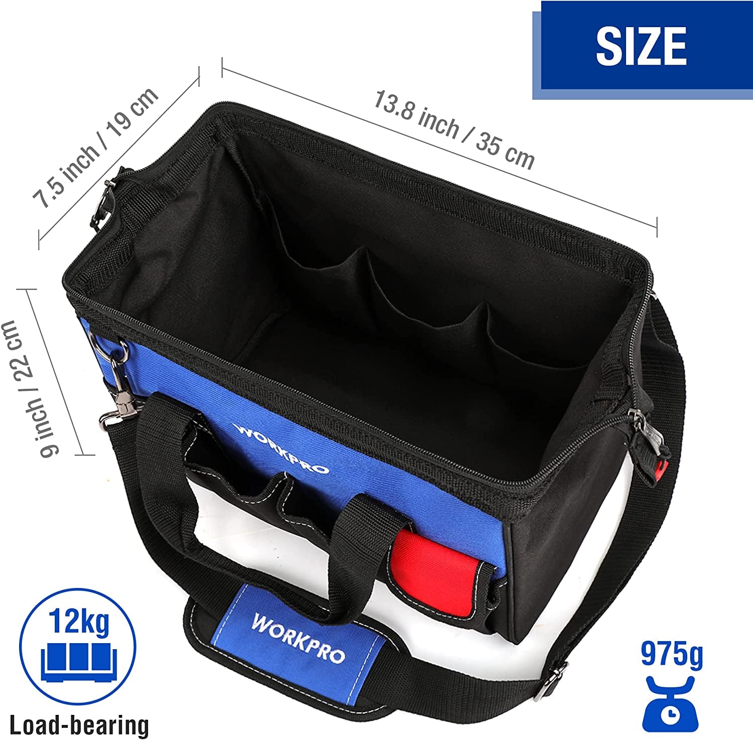 14-Inch Tool Bag, Multi-Pocket Tool Organizer with Adjustable Shoulder Strap