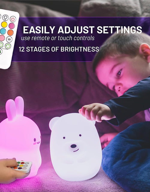 Load image into Gallery viewer, Lumipet Bear Jumbo Kids Night Light, Cute Nursery Light for Baby, Toddler, Silicone LED Lamp, Remote Operated, USB Rechargeable Battery, 9 Available Colors, Timer Auto Shutoff
