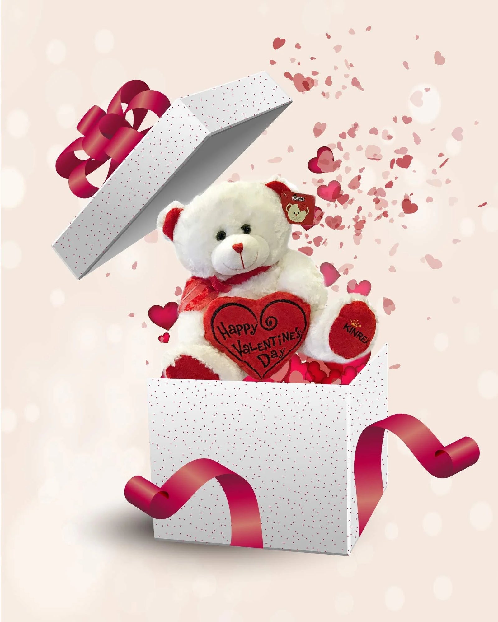 Soft Stuffed Teddy Bear - Happy Valentine'S Day Bear for Girlfriend, Boyfriend, Wife, Husband - White with Red Message