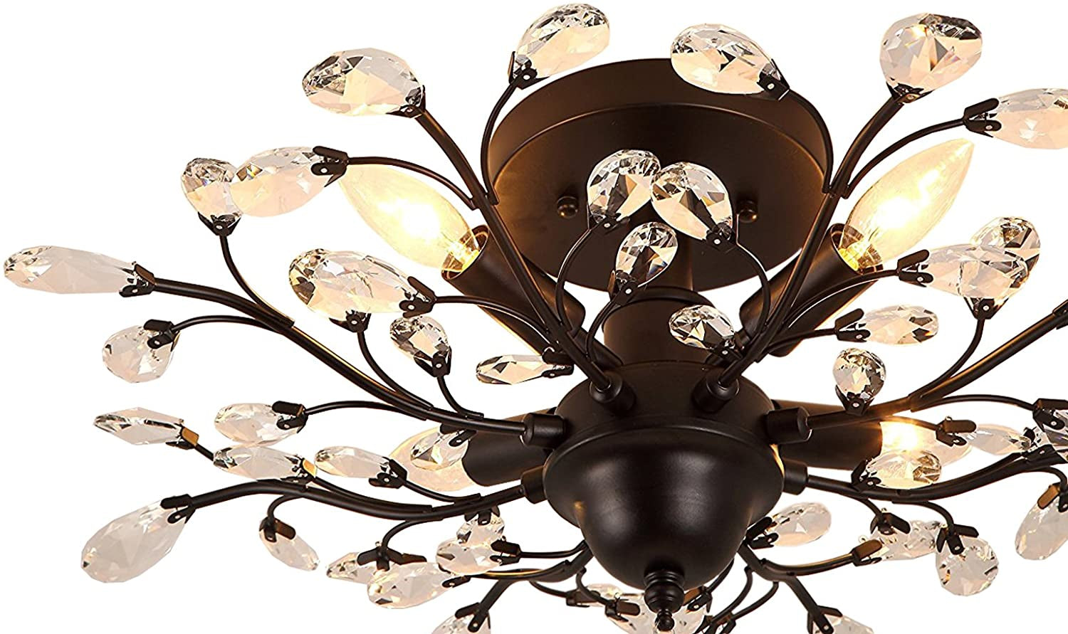 -Light Vintage Crystal Branches Chandeliers Black Ceiling Light Flush Mounted Fixture with 4 Light 160W 24.5" Dia