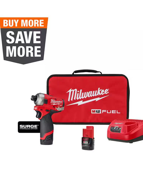 Load image into Gallery viewer, M12 FUEL SURGE 12V Lithium-Ion Brushless Cordless 1/4 In. Hex Impact Driver Compact Kit W/Two 2.0Ah Batteries, Bag
