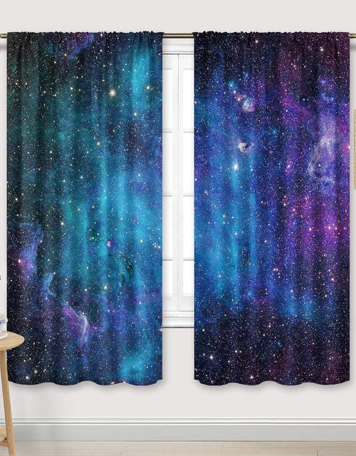 Load image into Gallery viewer, Kids Galaxy Outer Space Nebula Curtains 42W X 63L Inch Rod Pocket Blue Universe Planets Boys Girls Constellation Fantasy Starry Cosmic Trippy Bedroom Living Room Window Drapes Fabric 2 Panels
