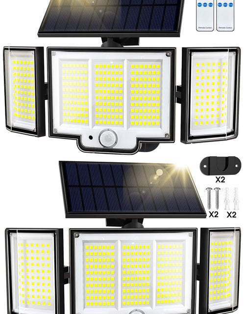 Load image into Gallery viewer, Solar Lights Outdoor , 348 LED 3000LM Solar Motion Sensor Security Lights, Solar Flood Lights with Remote, 3 Lighting Modes Waterproof Solar Wall Lights for Yard,Garage,Patio Entryways, 2Pack
