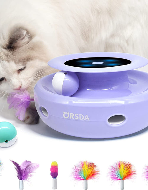 Load image into Gallery viewer, Cat Toys, 2-In-1 Interactive Cat Toys for Indoor Cats, Automatic Cat Toy Balls, Mice Toys Ambush Feather Kitten Toys with 7Pcs Attachments, Dual Power Supplies, Adjustable Speed, Auto On/Off
