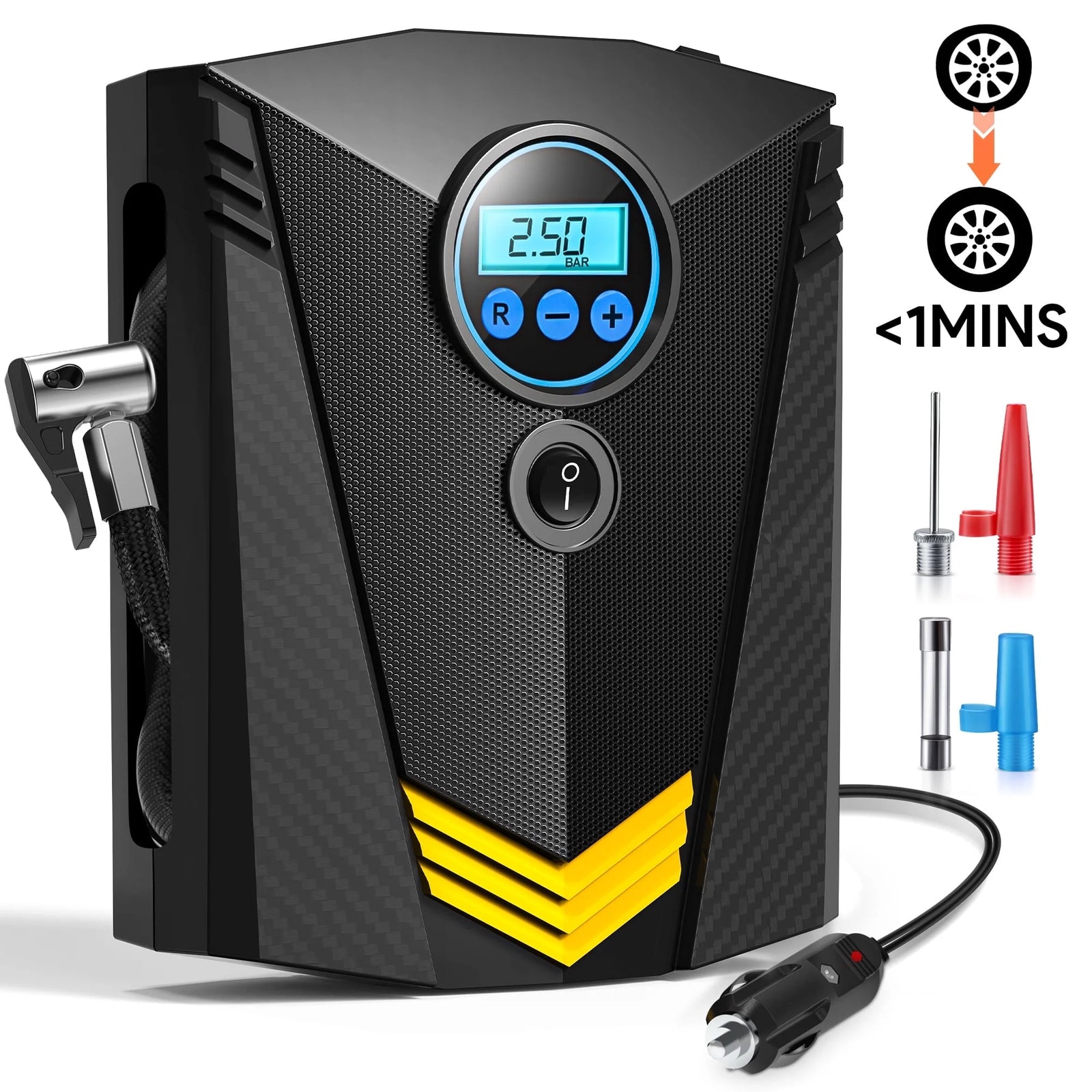 Tire Inflator, Portable Air Compressor for Car, Auto Air Pump with LED Light Gauge 12V DC, 150PSI Tire Pump Electric Air Pump Tire Inflator for Car, Bicycle, Motorcycle,Balls,Balloons, Black