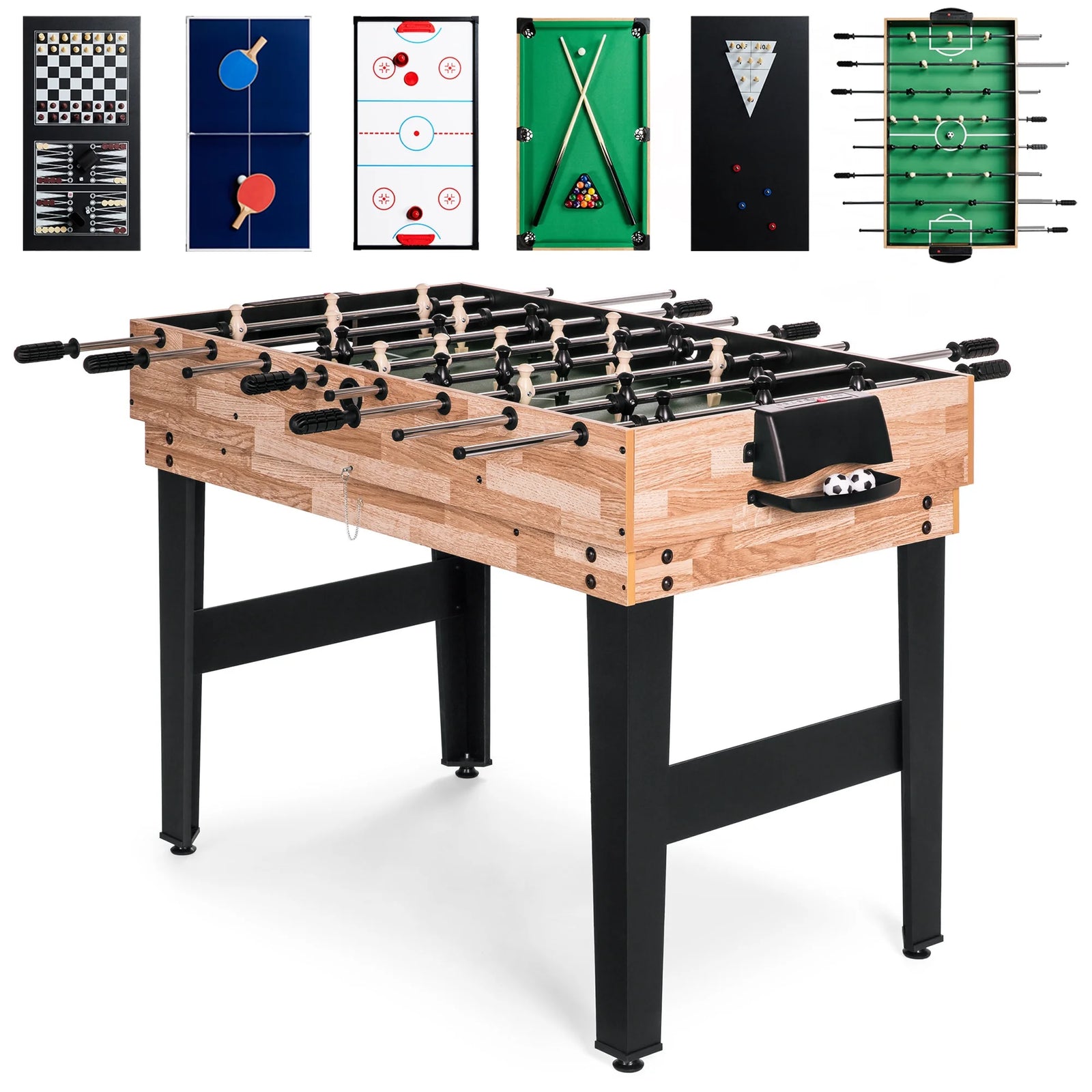 2X4Ft 10-In-1 Combo Game Table Set W/ Hockey, Foosball, Pool, Shuffleboard, Ping Pong - Walnut