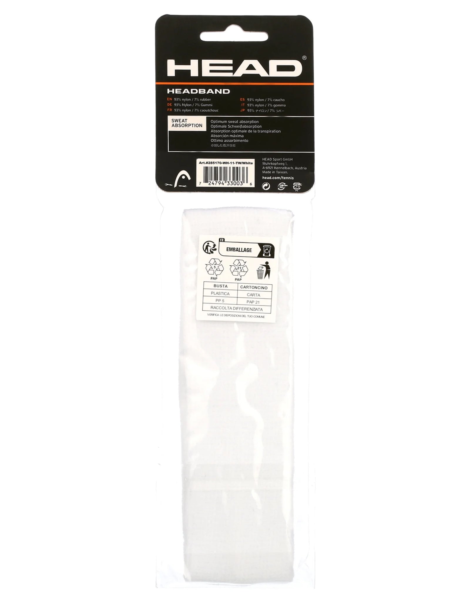 Racquet Sports band - All Ages, White, Absorbent, 90% Nylon, 10% Elasthan