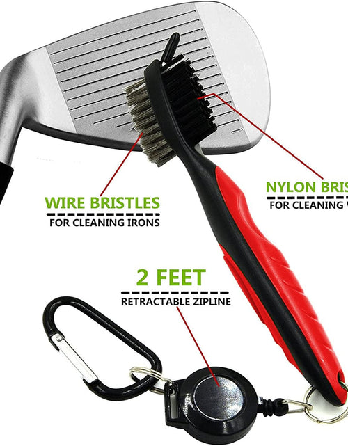 Load image into Gallery viewer, Golf Club Brush and Club Groove Cleaner 2 Ft Retractable Zip-Line Aluminum Carabiner, Lightweight and Stylish, Ergonomic Design, Easily Attaches to Golf Bag
